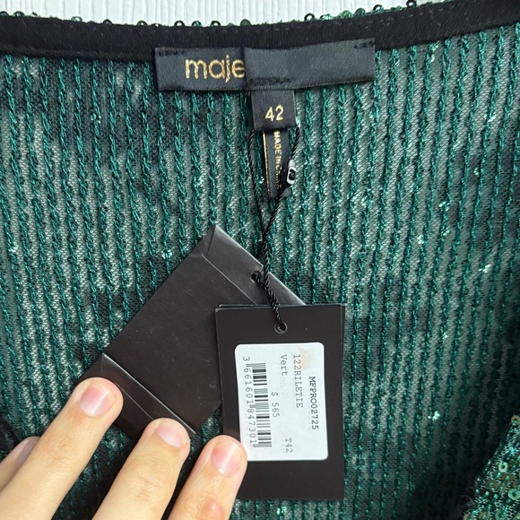 NWT MAJE Green/ Black Sequin Embroidered Mini Dress Size XL - Picture 3 of 6